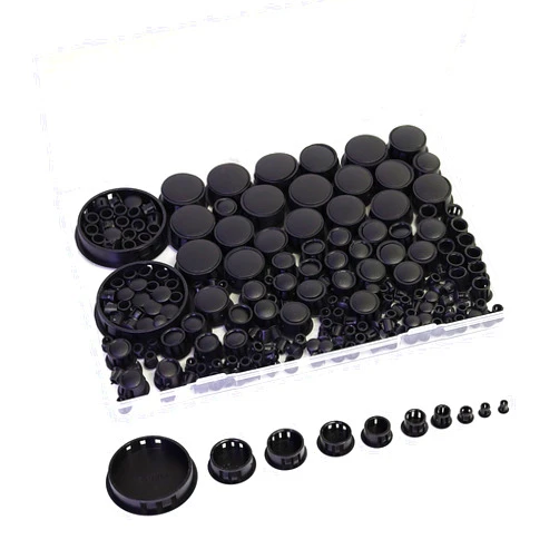 ZHUDDONG 10 Sizes 270 Pcs Plastic Hole Plugs Black, Plastic Plugs for Round Holes, 2
