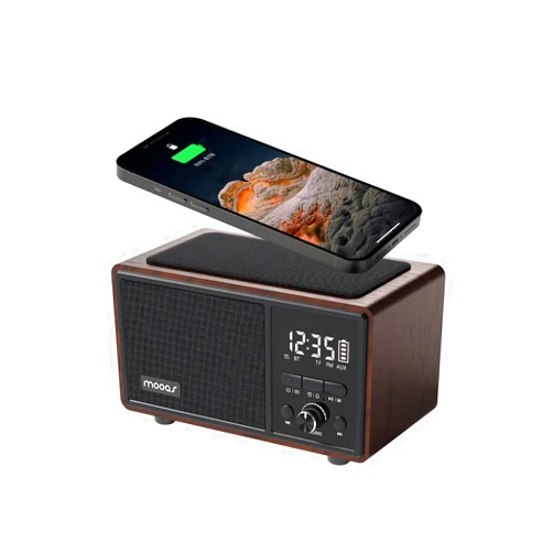 mooas Retro Bluetooth Radio Speaker Vintage Charging Desk Clock Portable Bedside Analog Antique Old School FM Radio Tabletop Alarm Clock Hands-Free Calling Supports AUX for Kitchen Bedroom Office