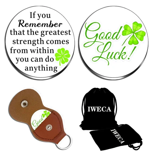 Iweca Friendship Gifts Best Friend Two Sided Lucky Coin Featuring One Side with a Four Leaf Clover