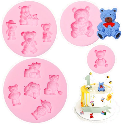 Ywzbomoldrm Teddy Bear Chocolate Silicone Molds 4 Pcs, Cute Baby Bears Fondant Mold for Cake Decoration, Candy Sugar, Cupcake Topper, Cake Pop, Popsicle, Candle, Resin, Polymer Clay Crafts