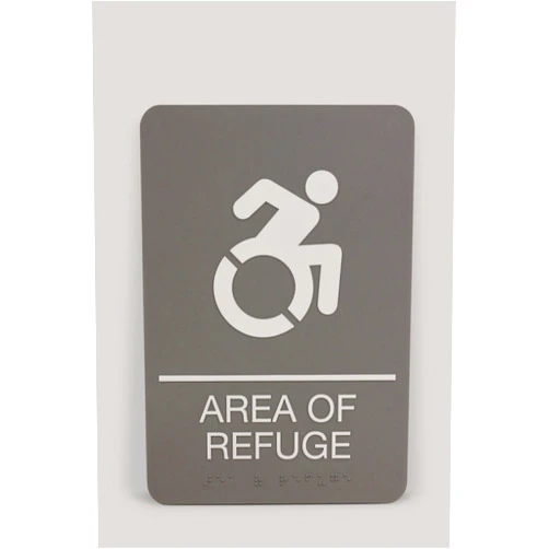 Headline Sign Dynamic AREA OF REFUGE Accessible ADA Sign, Raised White Letters Braille and International Symbols, Rigid Plastic with Mounting Tape included, Made in USA, 6