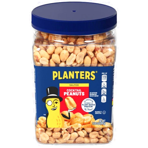PLANTERS Salted Peanuts Cocktail, Party Snack, Plant-Based Protein, After School Snack, Roasted in Peanut Oil, Salted Nuts, Snacks for Adults, Bulk Nuts, Kosher, 2.19lb Jar