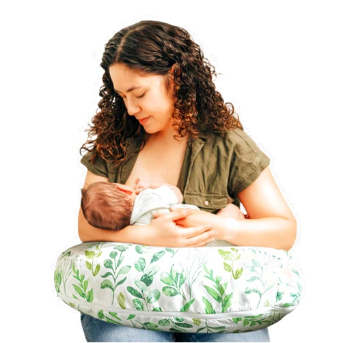 Boppy Nursing Pillow - Ergonomic Bottle & Breastfeeding Pillow with High, Firm, Large Area, Water-Repellent Cushion with Washable Cover; Baby Safety Alliance Verified - Sage Green Leaf