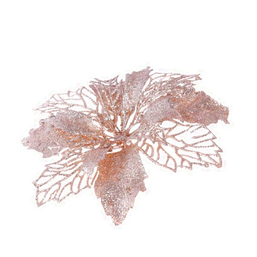 SUPVOX 12 Pcs Glitter Christmas Poinsettia Flowers Hollow Artificial Flowers Xmas Tree Hanging Pendant Ornaments (Champagne)