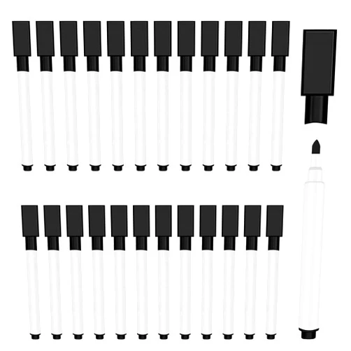 JEFURE 25 Pcs Black Magnetic Dry Erase Markers with Eraser Cap, White Board Mini Dry erase Markers Bulk, Fine Point Tip Student White Board Markers for Teachers Office School Supplies
