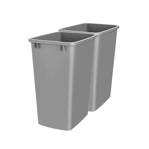 Rev-A-Shelf Polymer Replacement 35 Quart Trash Bin Recycle Waste Garbage Container for Kitchen Cabinet Pullouts, Silver, 2 Pack, RV-35-17-2