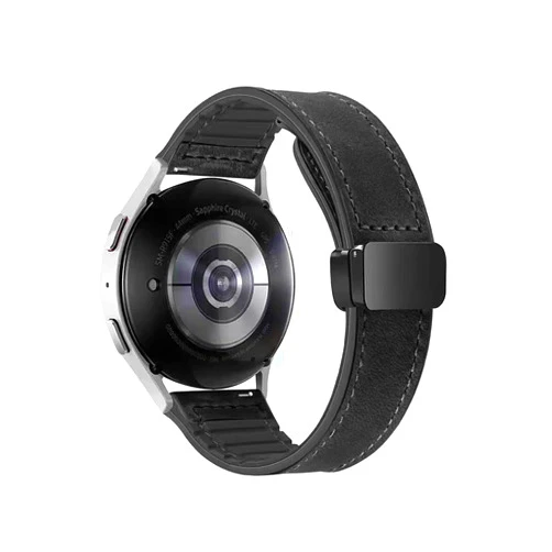 MoreanBelt Vintage Leather Silicone Watch Band 22mm 20mm Magnetic Buckle Quick Release Replacement Strap Compatible with Samsung Galaxy Watch 6/5/4/3,Garmin Smart Watch