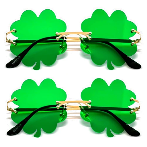 MAXHJX St. Patrick's Day Sunglasses: Irish Shamrock Sunglasses Green Four Leaf Clover Leprechaun Glasses Party Decorations