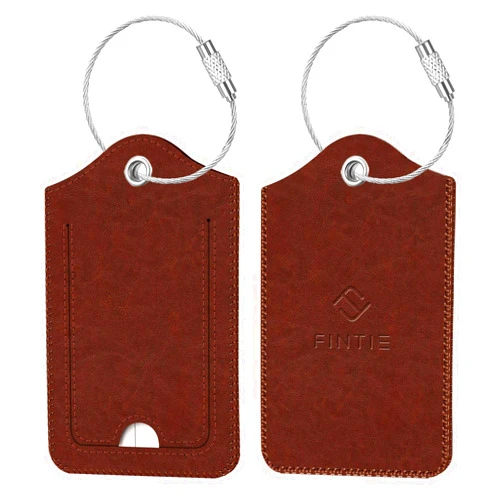 Fintie Luggage Tags, Privacy Cover ID Label with Stainless Steel Loop and Address Card for Travel Bag Suitcase - Retro Brown (2 Piece)