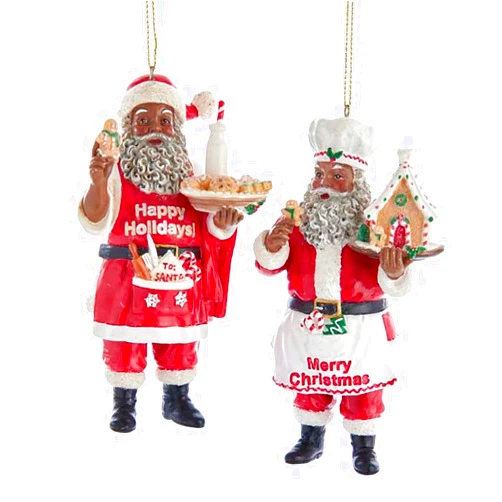 Kurt S. Adler Kurt Adler 2 pc Bakery Chef Black - African American Santa Ornaments Set 4 5/8 inches