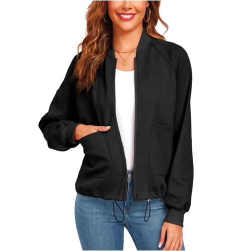 Anienaya Women's Bomber Jacket Lightweight Casual Stand Collar Zip Up Drawstring Fashion Coat Outfits with Pockets