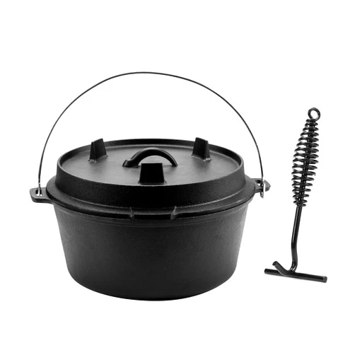 DARTMOOR 9 Quart Pre-Seasoned Cast Iron Dutch Oven with Lid and Lid Lifter Tool Outdoor Deep Camp Pot for Camping Fireplace Cooking BBQ Baking Campfire 9 QT
