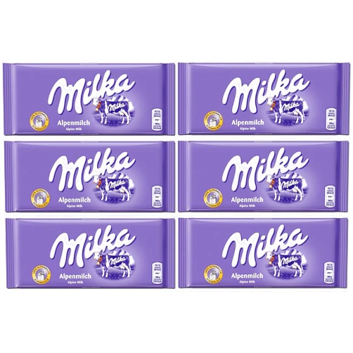 Milka Alpenmilch Alpine Milk Chocolate, 100g (Pack of 6)