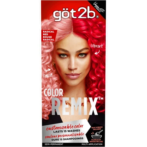 Got2b Color Remix, Customizable Semi-Permanent Hair Color, 092 Radical Red