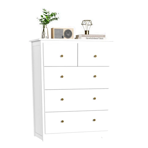 HOUSUIT Dresser with 5 Drawers, Tall Dresser Chest of Drawers, 5 Drawer Dresser with Deep Space, Wood Dresser Storage Cabinet for Living Room, Hallway, Entryway, Office, White