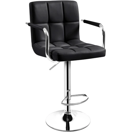 Yaheetech Bar Stools, PU Leather Adjustable Swivel Barstools, Hydraulic Kitchen Counter Height Bar Chairs with Armrest and Back for Kitchen, Dining Room, Black
