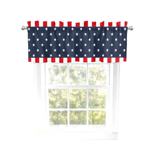 Blue Vintage American Flag Valances for Windows Star Patriotic Kitchen Valance Curtains for Living Room/Bathroom Windows，Rod Pocket Cafe Curtain.1 Panel, 54