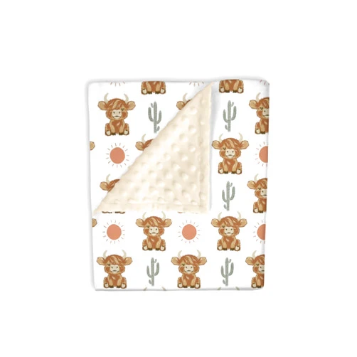 EyMzcod Minky Baby Blanket for Girls Highland Cow Cactus Sun, Boho Western Animal Soft Lightweight Double Layer Dotted Backing Receiving Blankets, Newborn Infant Toddler Nursery Crib Bedding 30