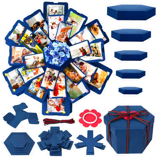 Koogel Explosion Gift Box, Blue Exploding Photo Album Surprise Love Box with DIY Scrapbooking Accessories for Anniversary, Birthday, Wedding