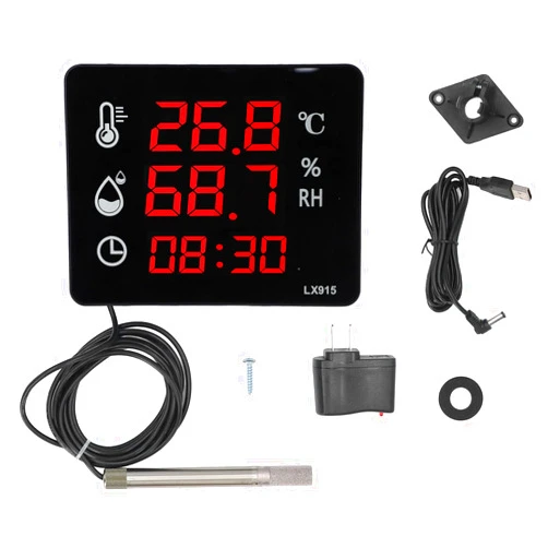 Eujgoov Industrial Thermometer Hygrometer Digital Temperature Humidity Meter with LED Screen Display and Temperature Humidity Alarm Settings for Factory Workshops Warehouses Greenhouse