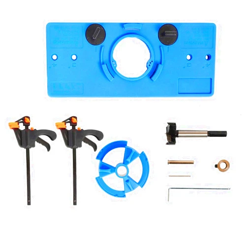 FUYUNXIN 35mm Hinge Hole Jig Drill Guide Set, Closet Door Hole Jig, Puncher Hinge Drilling Tool Set, for Cabinet Door Installation,Woodworking Boring Position Locator Tool Kit (Blue)