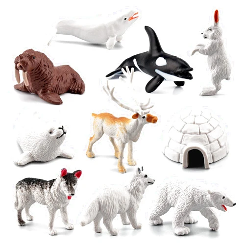 SCAHOW 10 PCS Arctic Animals Figures, Polar Animals Figurines for Diorama School Project, Arctic Tundra Animal Toys Set with Polar Bear Deer Arcitc Fox Wolf
