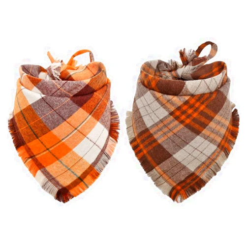 KZHAREEN Fall Dog Bandana Autumn Thanksgiving Plaid Reversible Triangle Bibs Scarf Accessories for Dogs Pets