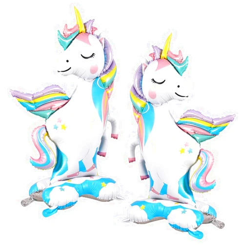 Heukikt 2Pcs Large Standing Unicorn Foil Balloons, 47inch Giant Self-Stand Unicorn Balloon for Birthday Decorations Rainbow Unicorn Party Supplies