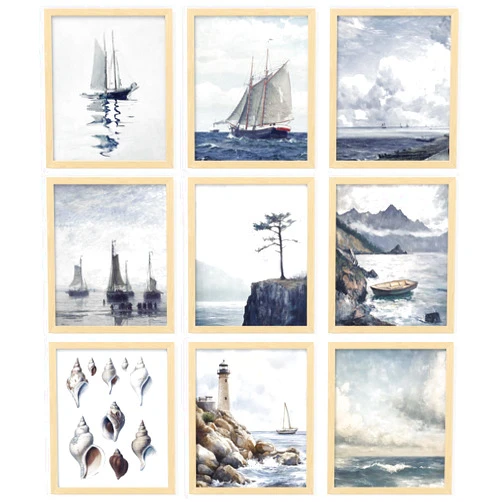 97 Decor Rustic Nautical Wall Decor - Vintage Nautical Wall Art, Farmhouse Coastal Prints Ship Painting, Vintage Beach Posters Ocean Art Prints Sailboat Pictures For Home Bedroom (8x10 Unframed)