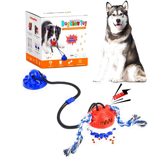 Bobosogo Suction Cup Dog Toy for Aggressive Chewers，Dog Rope Ball Interactive Tug of War Toy, Puppy Tug Toy Squeaky Ball Puzzle Toys for Teeth Cleaning Toys for Small Medium Large Dog