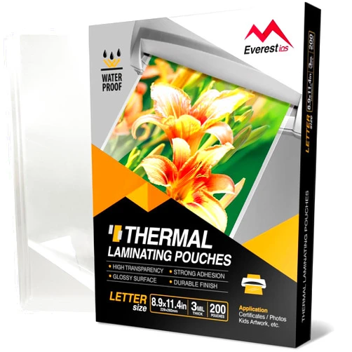 Everest IOS Everest Thermal Laminating Sheets, 8.9 x 11.4 Inches, 3 Mil Thick, 200 Pack Plastic Paper, Letter Size Laminating Pouches, for Education, Classroom and Office to Protect Documents, Craft(TH0300-04)