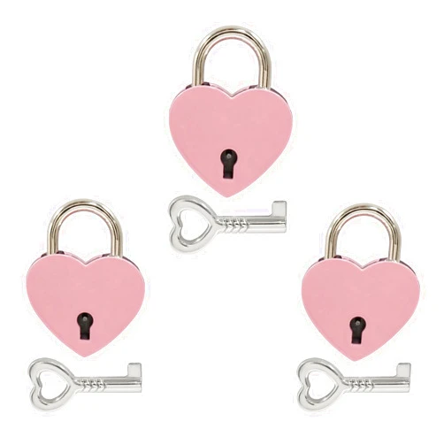 Piutouyar 3 Pcs Heart Shaped Lock, Pink Metal Heart Shaped Padlock, Small Cute Lock Mini Lock Diary Lock with Key for Jewelry Storage Box Diary Book