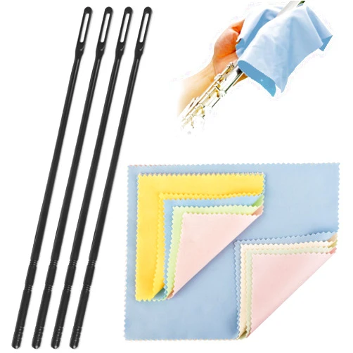 CONLI Flute Cleaning Kit with 4 Flute Cleaning Rod and 8 Flute Cleaning Cloth, Cleaning Kit Flute Swab Flute Polishing Cloth for Musical Instruments Polishing and Cleaning