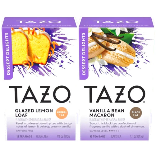 Tazo Dessert Inspired Flavored Tea 2 Flavor Variety Bundle, (1) each: Glazed Lemon Loaf and Vanilla Bean Macaron (15 Count)
