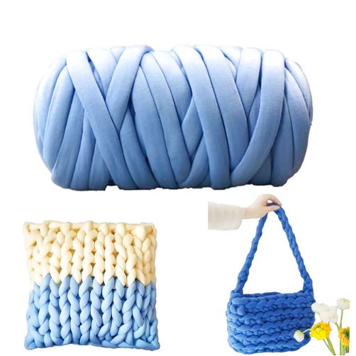 NXqilixiang Chunky Yarn Chunky Wool Yarn 65yds Super Soft Washable Super Bulky Giant Wool Yarn for Extreme Arm Knitting DIY Throw Sofa Bed Blanket Pillow Pet Bed and Bed Fence (1kg (2.2lbs), Blue)