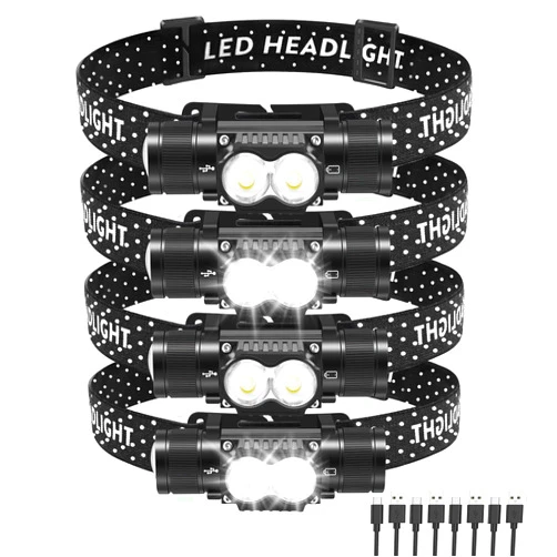 Northlet Headlamp Rechargeable 4 Pack, 1200 Lumen LED Head Lamp with 4 Light Modes, IPX6 Waterproof Super Bright High Lumen Headlamps, Adjustable Headstrap Headlights for Running, Camping, Outdoor
