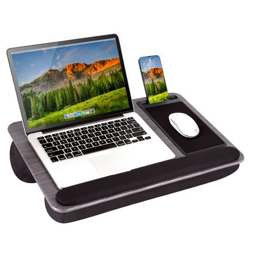 LAPGEAR Home Office Pro Lap Desk with Wrist Rest, Mouse Pad, and Phone Holder - Gray Woodgrain - Fits up to 15.6 Inch Laptops - Style No. 91595