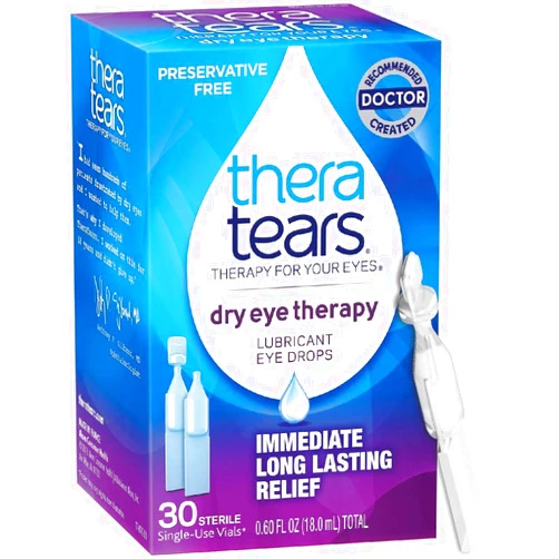 TheraTears Dry Eye Therapy Lubricating Eye Drops for Dry Eyes, Preservative Free eye drops, 30 Single-Use Vials