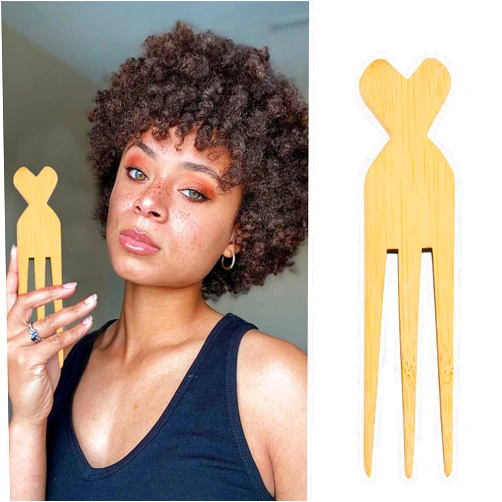Jelyne African Comb For Hair Wide Tooth Pick Comb Three Prong Afro Pick for Curly Hair