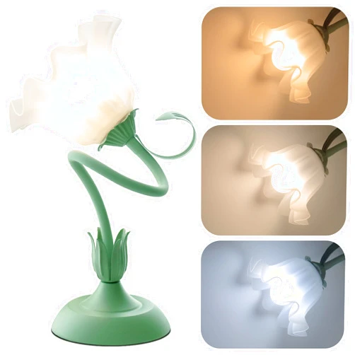WERFOP Modern Flower Table Lamp for Bedroom,‎ 3 Colors Modes Lily of The Valley Bedside Lamp with E26 Bulb Gooseneck Nightstand Lamp for Living Room Office Reading