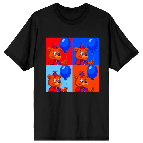 Bioworld Five Nights at Freddy's Security Breach Freddy Balloon Art Crew Neck Short Sleeve Black Men's T-Shirt