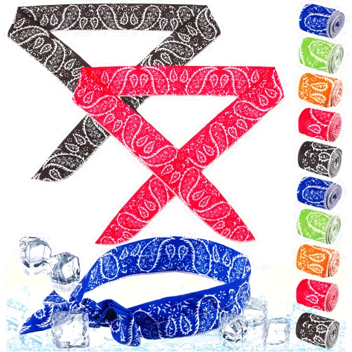 SATINIOR 10 Pieces Ice Cool Scarf Summer Cooling Scarf Neck Wrap Headband Cooling Scarf Instant Chill Neck Scarf Soaked Tie Around Neck for Summer Outdoor Activity (Green, Black, Red, Blue, Orange)