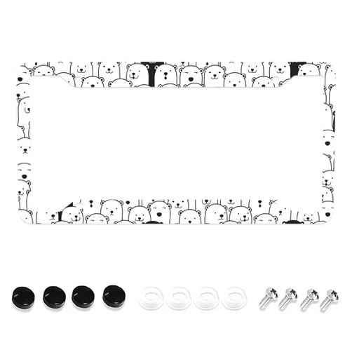 LOVEJIA Bear License Plate Frame, White License Plate Frames for Women Man, Cute Car License Plate Holder Funny Car Tag Frame Decor 4 Hole (RDL-96)