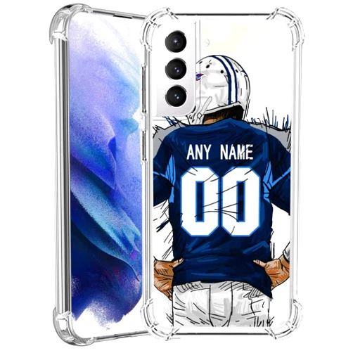 IKPYTREE Custom Name & Number Crystal Clear Football Jersey Case for Samsung Galaxy S21+ S20 Ultra S10 FE S9 Plus S8 Note 20 10 Pro 9 8,Shockproof Protective Transparent Case(Tennessee Blue)