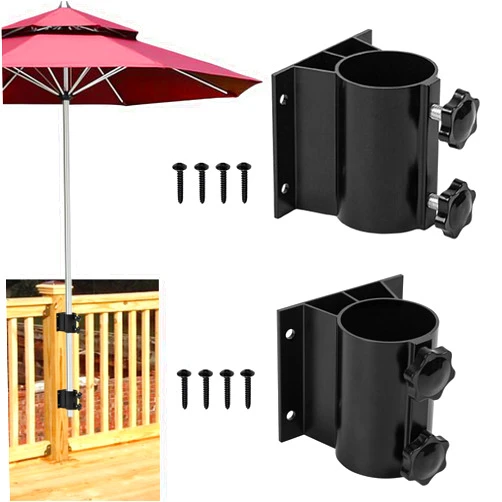 VANROUG 2PCS Patio Umbrella Holder, Outdoor Umbrella Base Clamp Mount Bracket for Deck Railing, Mount to Deck, Balcony or Outdoor Courtyard