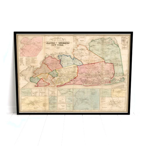 MG Global Historical Poster of Old Kings & Queens Counties New York 1859 Genealogy | 11x17 12x18 16x24 24x36 Unframed Print Wall Art for Gift | Vintage Antique Rustic Home Office Decor
