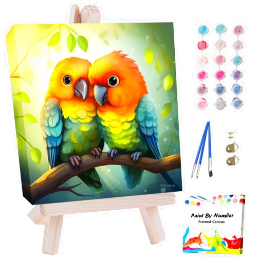 Artunion Framed Paint by Numbers Kit for Adults Beginners & Kids Ages 8-12,Couple Bird Paint by Number with Frame,Birds in Love Animal Paint by Numbers Kit on Canvas 10 * 10 Inch Without Easel