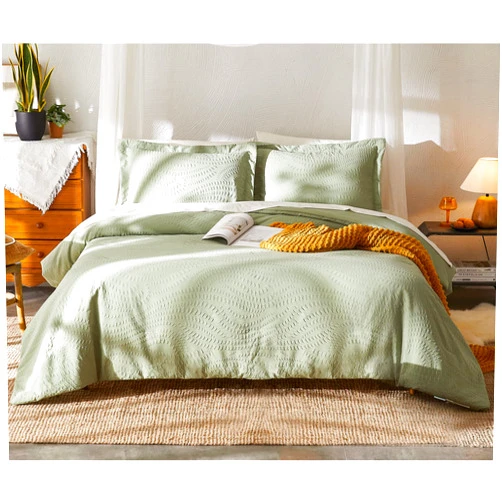 Geniospin Queen Comforter Set, Bed in a Bag Sage Green 7-Pieces, Botanical Pattern, All Season Comfortable Seersucker Bedding with Comforter, Sheets, Pillowcase & Shams (Queen, 90