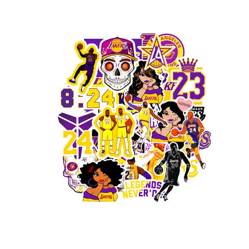 BESSER ASSOCIATES 33 PCS Los Angeles Stickers Vinyl Lakers Stickers Pack Basketball Star Stickers for Water Bottle, Laptop, Bicycle, Computer, Motorcycle, Travel Case, Car Decal 2-2.5 inches