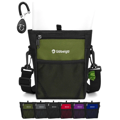 Gobeigo Dog Treat Pouch with Silicone Snack Bag, Front Pocket fits All Phones, 4 Cup Treat Bag with Training Clicker, Upgrade Stronger Magnetic Closure, 3 Ways to Wear Walking Fanny Pack (Army Green)
